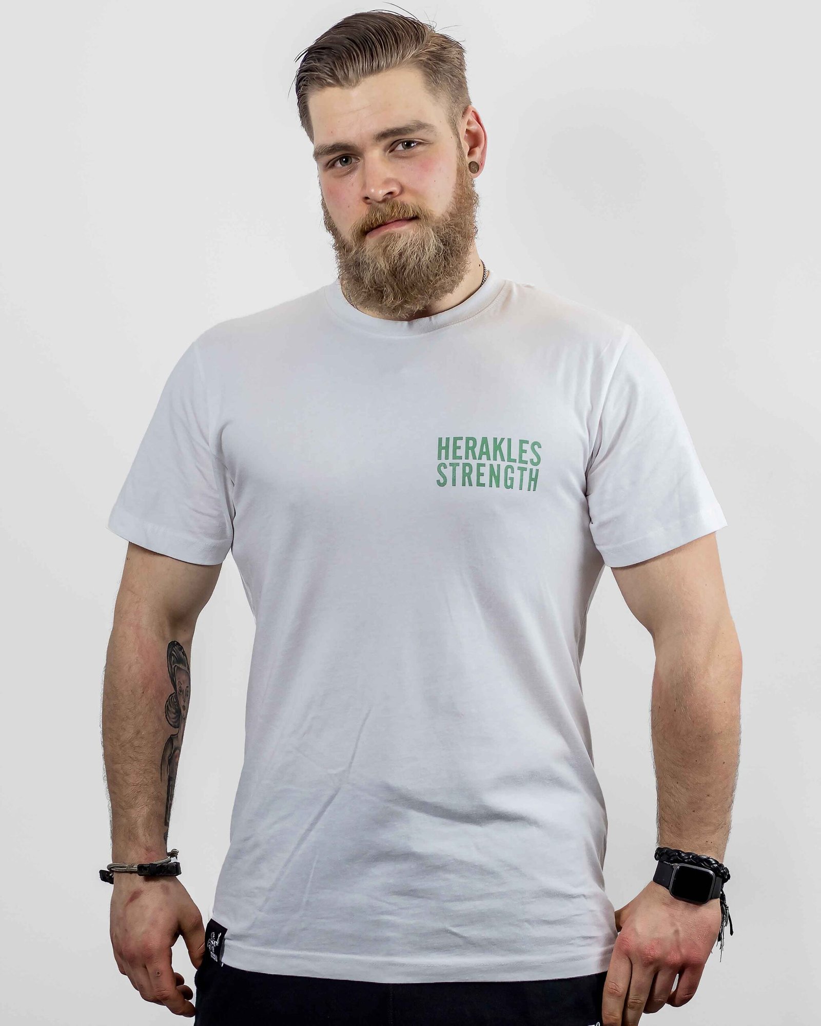 Herakles-Strength Olive On White Shirt